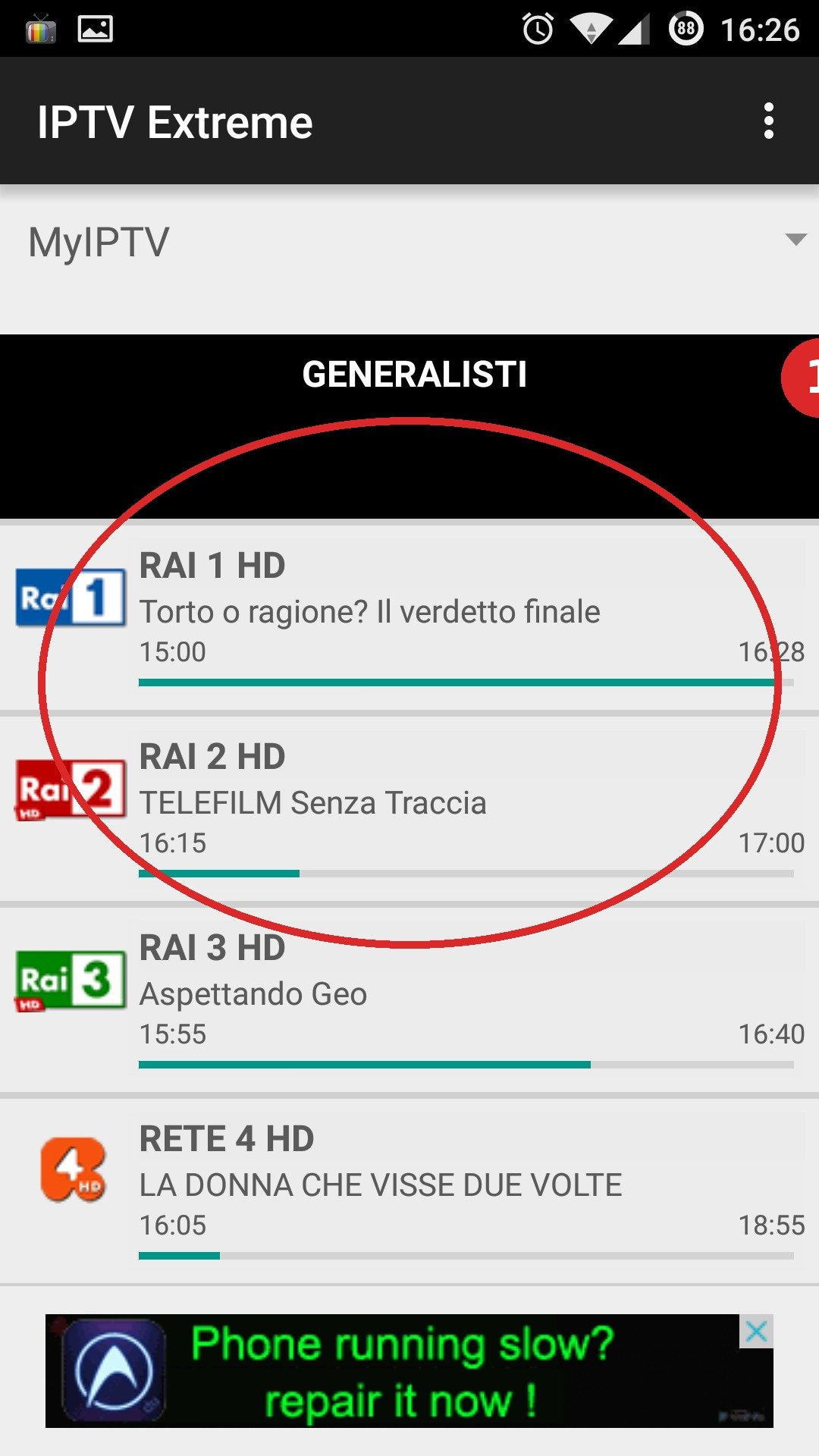 IPTV Extreme stap 1: open de app, de zenderlijst verschijnt.