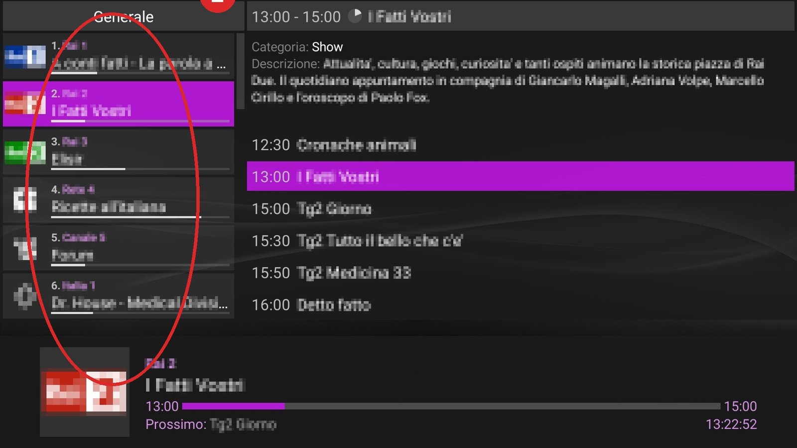 Perfect Player stap 2: de kanalenlijst na het laden van je playlist.