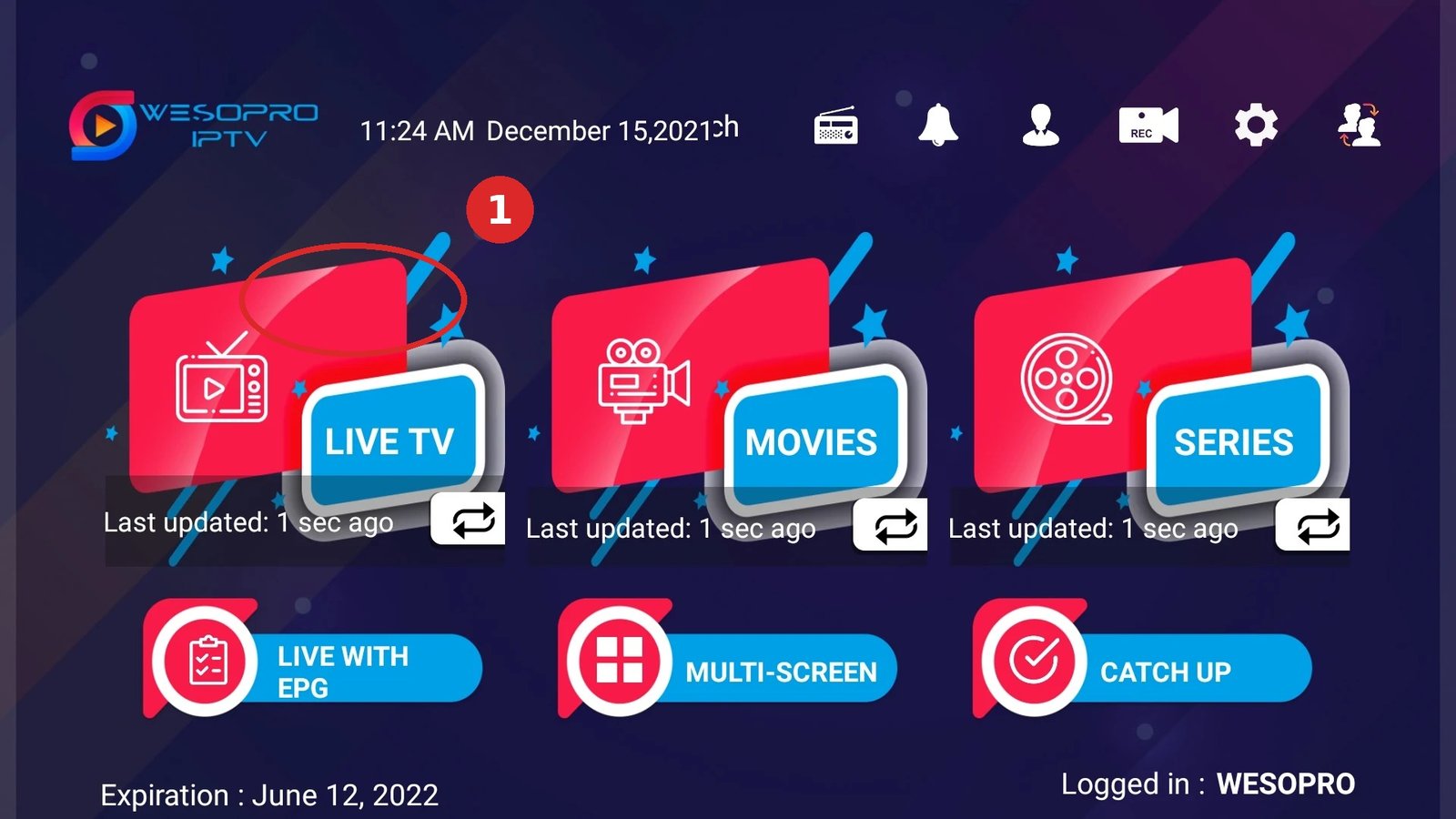 Wesopro stap 1: open de app en ga naar Live TV.