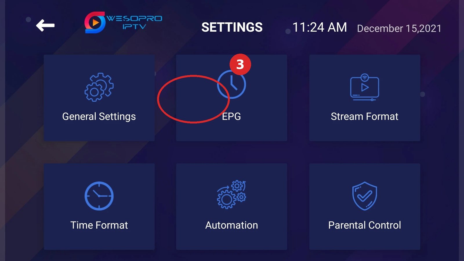 Wesopro stap 3: zet de EPG-instellingen goed.